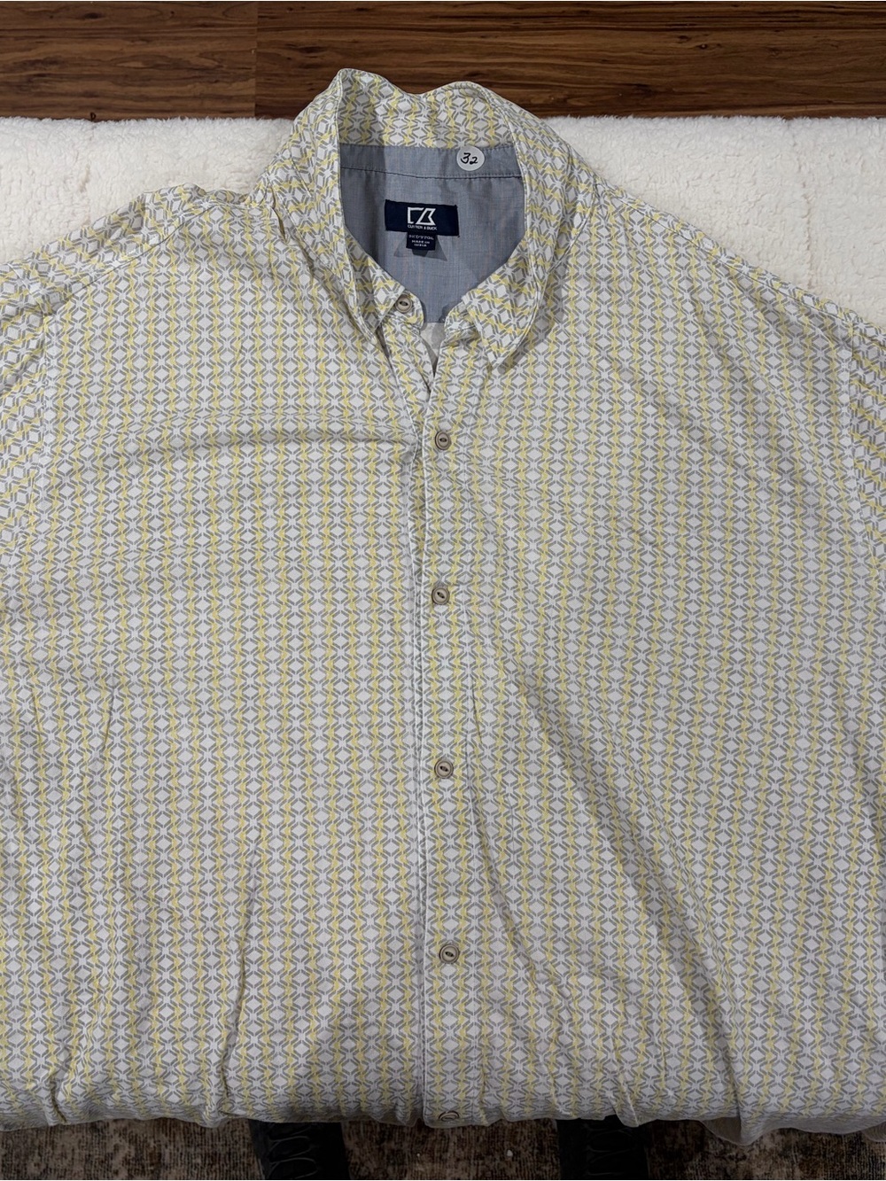 Cutter & Buck Men's Geometric Button-Down Shirt - Yellow & Gray